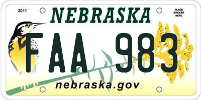 NE license plate FAA983