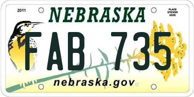NE license plate FAB735