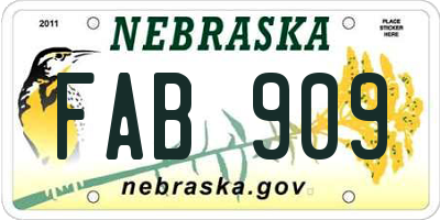 NE license plate FAB909