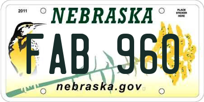 NE license plate FAB960