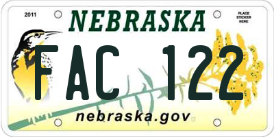NE license plate FAC122
