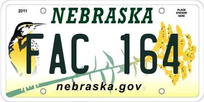 NE license plate FAC164