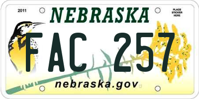NE license plate FAC257