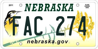 NE license plate FAC274