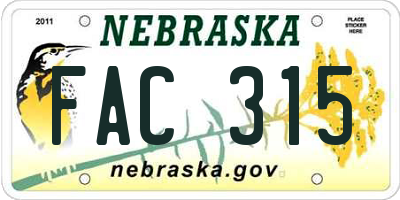 NE license plate FAC315