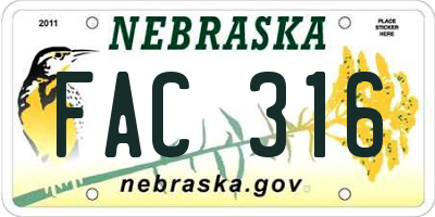 NE license plate FAC316