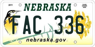 NE license plate FAC336