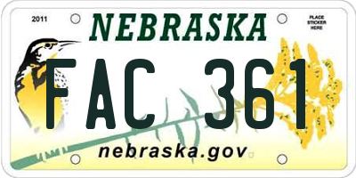 NE license plate FAC361