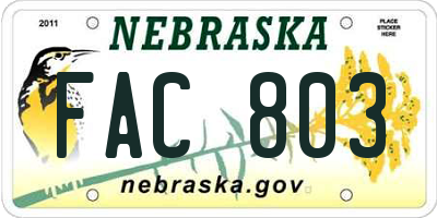 NE license plate FAC803