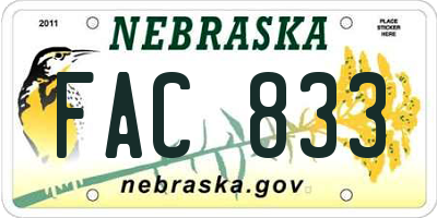 NE license plate FAC833