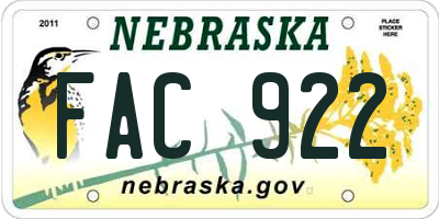 NE license plate FAC922