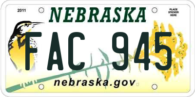 NE license plate FAC945