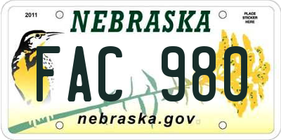 NE license plate FAC980