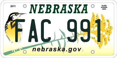 NE license plate FAC991