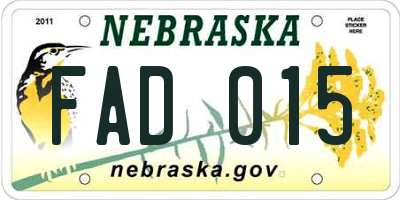 NE license plate FAD015