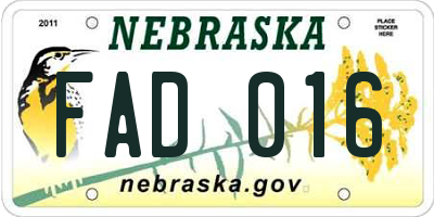 NE license plate FAD016