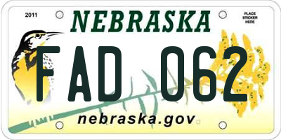 NE license plate FAD062