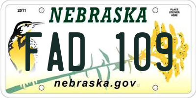 NE license plate FAD109