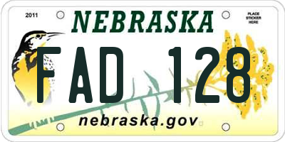 NE license plate FAD128