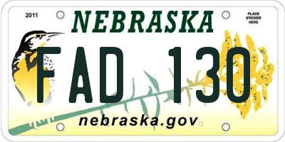 NE license plate FAD130