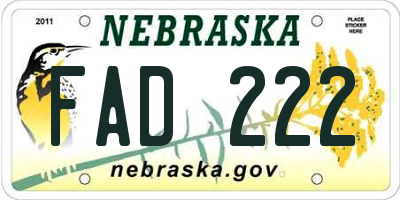 NE license plate FAD222