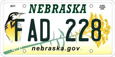 NE license plate FAD228