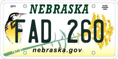 NE license plate FAD260