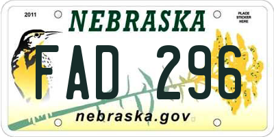 NE license plate FAD296