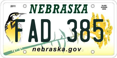 NE license plate FAD385