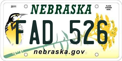 NE license plate FAD526