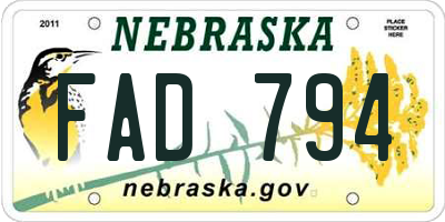 NE license plate FAD794