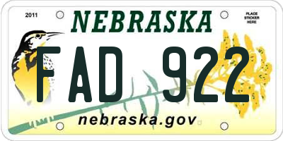NE license plate FAD922