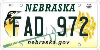 NE license plate FAD972
