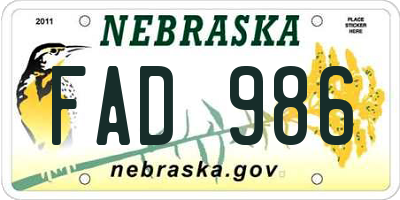 NE license plate FAD986
