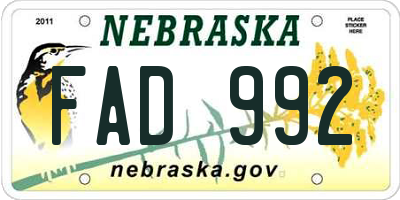 NE license plate FAD992
