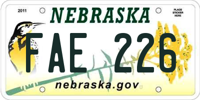 NE license plate FAE226
