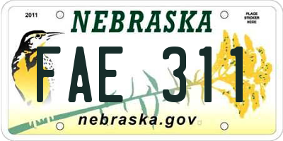 NE license plate FAE311