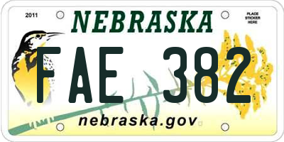 NE license plate FAE382