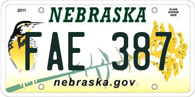 NE license plate FAE387