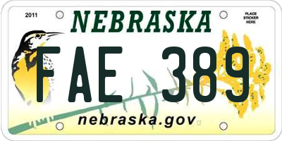 NE license plate FAE389