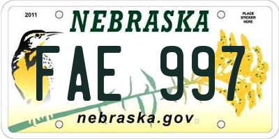 NE license plate FAE997