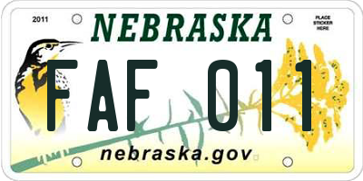 NE license plate FAF011