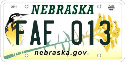 NE license plate FAF013