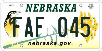NE license plate FAF045