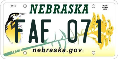 NE license plate FAF071