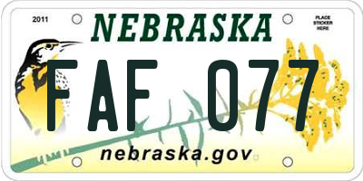 NE license plate FAF077