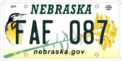 NE license plate FAF087