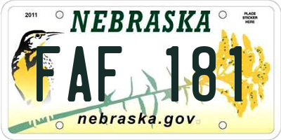NE license plate FAF181