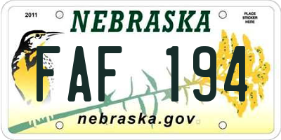 NE license plate FAF194