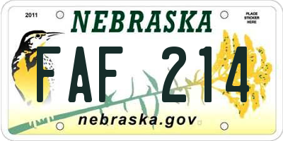 NE license plate FAF214